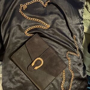 Big Buddha Black Crossbody Bag with Gold Hardware